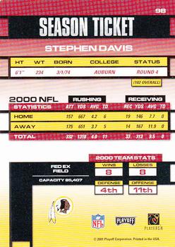 2001 Playoff Contenders #98 Stephen Davis Back