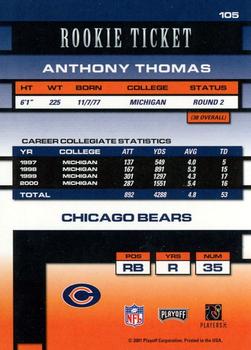 2001 Playoff Contenders #105 Anthony Thomas Back