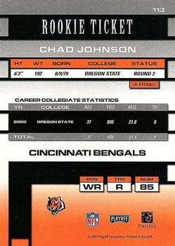 2001 Playoff Contenders #113 Chad Johnson Back