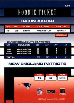 2001 Playoff Contenders #131 Hakim Akbar Back