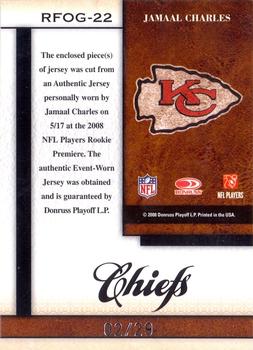 2008 Leaf Certified Materials - Rookie Fabric of the Game Jersey Number #RFOG-22 Jamaal Charles Back