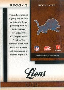 2008 Leaf Certified Materials - Rookie Fabric of the Game Team Die Cut #RFOG-13 Kevin Smith Back