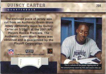 2001 Playoff Honors #204 Quincy Carter Back