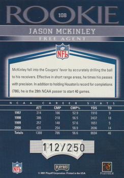 2001 Playoff Honors #108 Jason McKinley Back