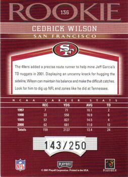 2001 Playoff Honors #136 Cedrick Wilson Back