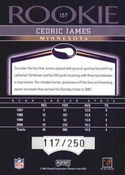 2001 Playoff Honors #157 Cedric James Back