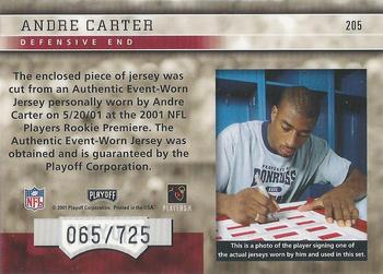 2001 Playoff Honors #205 Andre Carter Back