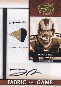 2008 Leaf Certified Materials - Rookie Fabric of the Game Team Logo Prime Autographs #RFOG-11 Donnie Avery Front