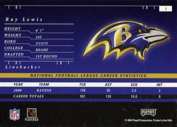 2001 Playoff Preferred #2 Ray Lewis Back