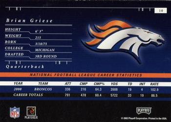 2001 Playoff Preferred #10 Brian Griese Back