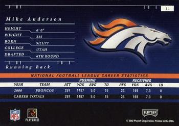 2001 Playoff Preferred #11 Mike Anderson Back