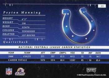 2001 Playoff Preferred #15 Peyton Manning Back