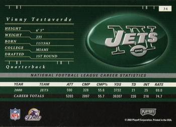 2001 Playoff Preferred #34 Vinny Testaverde Back
