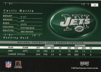 2001 Playoff Preferred #36 Curtis Martin Back