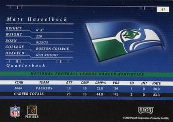 2001 Playoff Preferred #47 Matt Hasselbeck Back