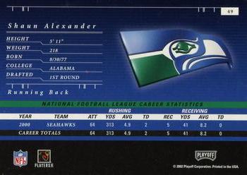 2001 Playoff Preferred #49 Shaun Alexander Back