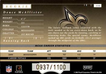 2001 Playoff Preferred #114 Deuce McAllister Back
