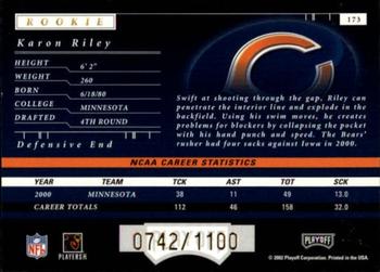 2001 Playoff Preferred #173 Karon Riley Back