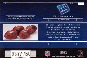 2001 Playoff Preferred #218 Will Peterson Back
