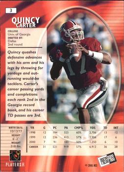 2001 Press Pass SE #3 Quincy Carter Back