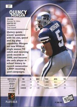 2001 Press Pass SE #27 Quincy Morgan Back