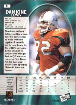 2001 Press Pass SE #41 Damione Lewis Back