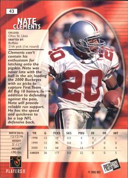 2001 Press Pass SE #43 Nate Clements Back