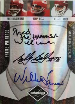 2008 Leaf Limited - Prime Pairings Autographs #PP-9 Fred Williamson / Bobby Bell / Willie Lanier Front
