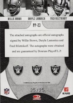 2008 Leaf Limited - Prime Pairings Autographs #PP-23 Willie Brown / Daryle Lamonica / Fred Biletnikoff Back