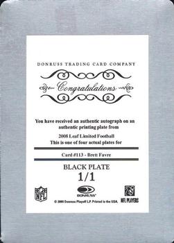 2008 Leaf Limited - Printing Plates Black #113 Brett Favre Back