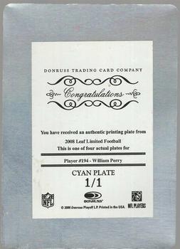 2008 Leaf Limited - Printing Plates Cyan #194 William Perry Back