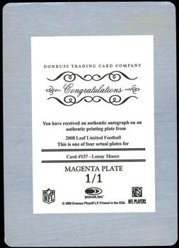 2008 Leaf Limited - Printing Plates Magenta #157 Lenny Moore Back