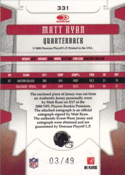 2008 Leaf Limited - Silver Spotlight #331 Matt Ryan Back