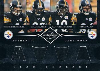 2008 Leaf Limited - Team Threads Quads #TTQ-5 Ben Roethlisberger / Willie Parker / Santonio Holmes / Hines Ward Front