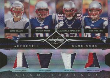 2008 Leaf Limited - Team Threads Quads Prime #TTQ-1 Tom Brady / Randy Moss / Laurence Maroney / Wes Welker Front