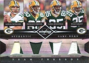 2008 Leaf Limited - Team Threads Quads Prime #TTQ-3 Aaron Rodgers / Donald Driver / Greg Jennings / Ryan Grant Front
