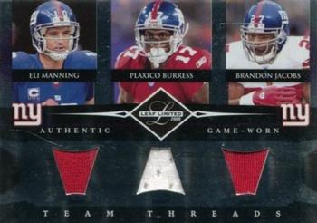 2008 Leaf Limited - Team Threads Triples #TTT-4 Eli Manning / Plaxico Burress / Brandon Jacobs Front