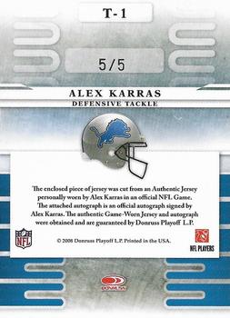 2008 Leaf Limited - Team Trademarks Autograph Materials Prime #T-1 Alex Karras Back