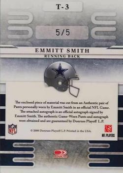 2008 Leaf Limited - Team Trademarks Autograph Materials Prime #T-3 Emmitt Smith Back