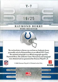 2008 Leaf Limited - Team Trademarks Autograph Materials Prime #T-7 Raymond Berry Back