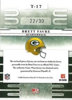 2008 Leaf Limited - Team Trademarks Materials Prime #T-17 Brett Favre Back