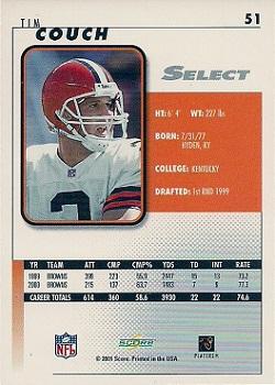2001 Score Select #51 Tim Couch Back