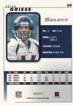 2001 Score Select #60 Brian Griese Back