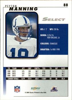 2001 Score Select #88 Peyton Manning Back