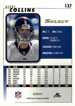 2001 Score Select #137 Kerry Collins Back