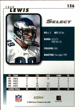 2001 Score Select #156 Chad Lewis Back
