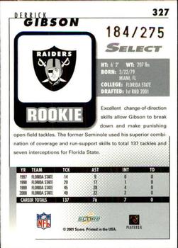 2001 Score Select #327 Derrick Gibson Back