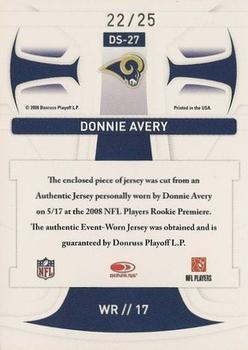 2008 Leaf Rookies & Stars - Dress for Success Jerseys Prime #DS-27 Donnie Avery Back