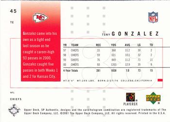 2001 SP Authentic #45 Tony Gonzalez Back