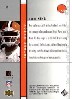 2001 SP Authentic #158 Andre King Back